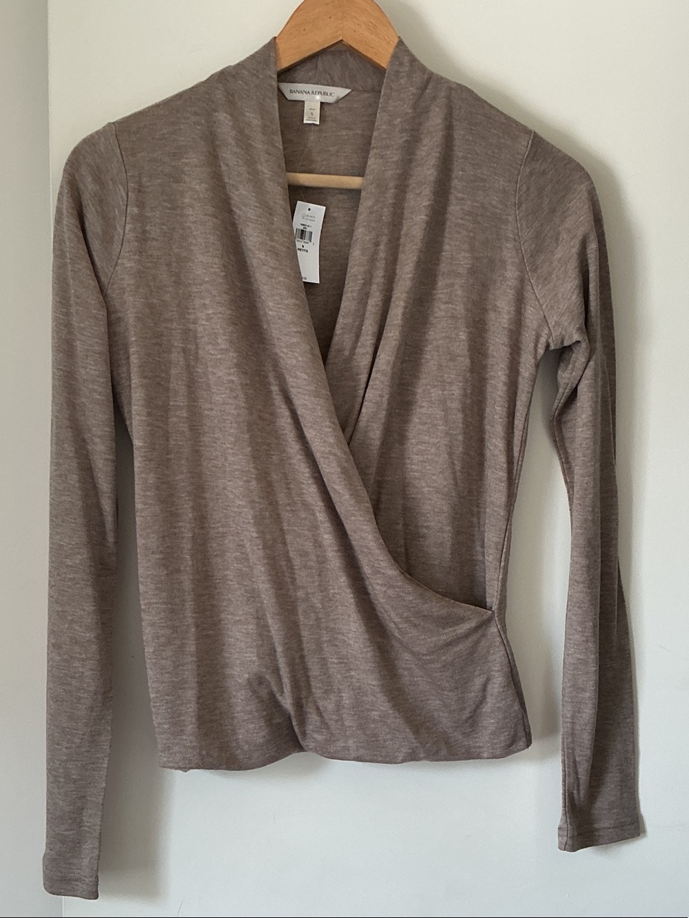 Banana Republic Women's Taupe Wrap-Front Long Sleeve Top